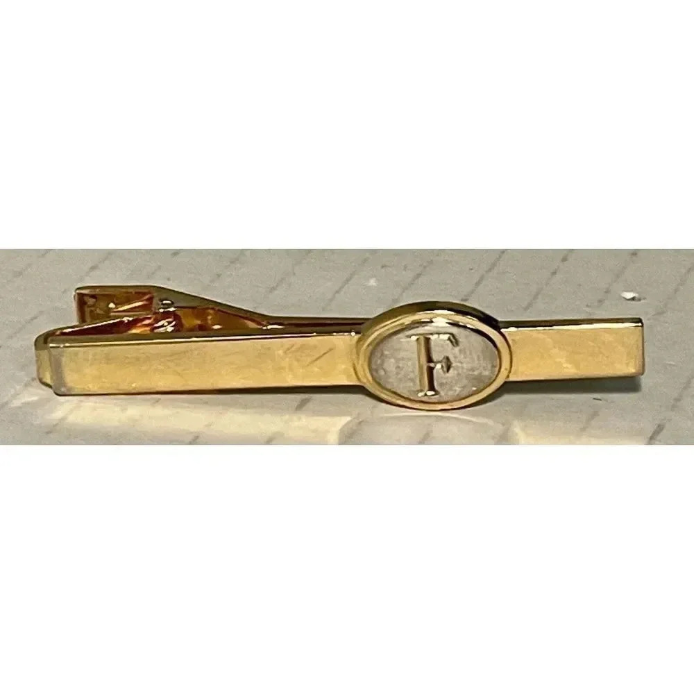 Vintage Gold Tone With Silver Tone Tie Bar Clip Monogram Initials Letter F